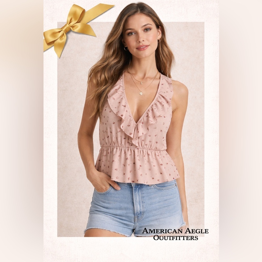 American Eagle Outfitters Vneck Halter Top Blush Pink Size XL Junior Medium Wn